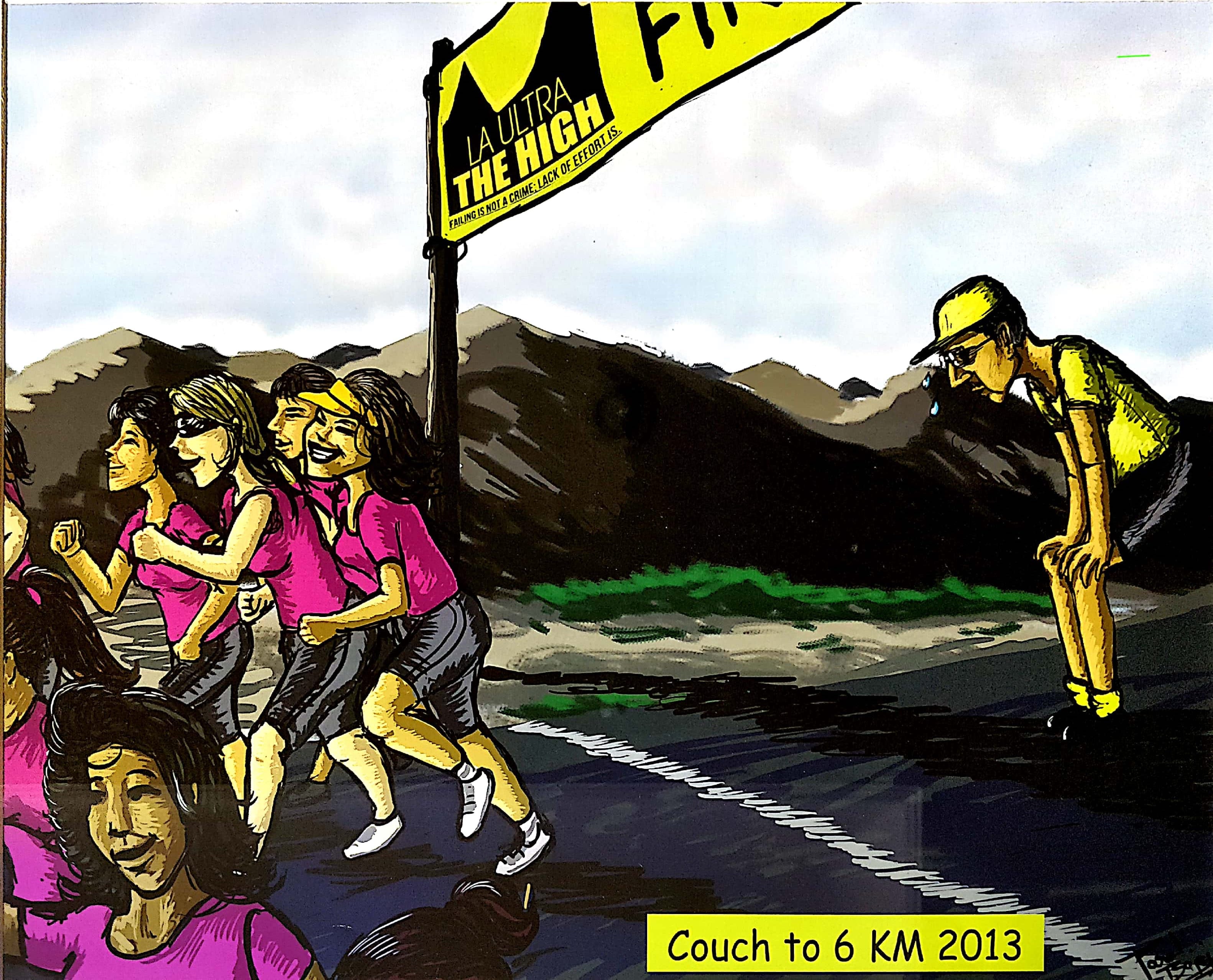 La Ultra Couch to 6 KM 2013 illustration of women crossing the finish line